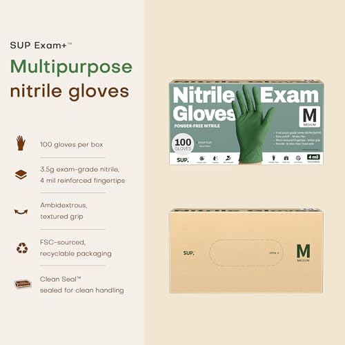 SUP Powder-Free Nitrile Exam Gloves - 100 Count Latex-Free for Food & Medical Use