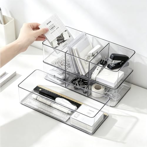 Clear Acrylic 3-Compartment Makeup Organizer Tray for Vanity Storage