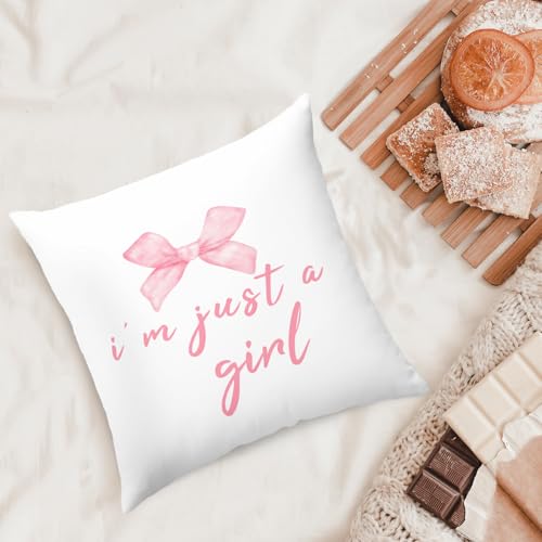 Cute Pink Bow Pillow Cover | 18x18 Decorative Cushion Case for Girls