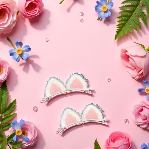 Pink Cat Ear Duckbill Hair Clips - 2Pcs Korean Style Cute Hair Barrettes