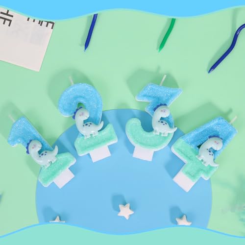 Blue Dinosaur Number 1 Birthday Candle - First Birthday Cake Topper