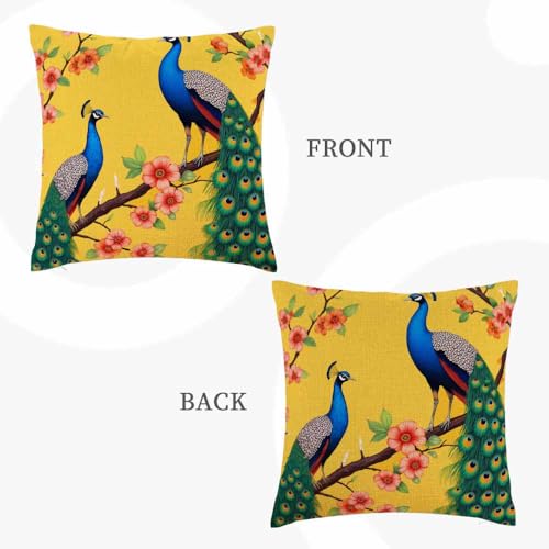 Peacock Watercolor Throw Pillow Cover 18x18 - Cotton Linen