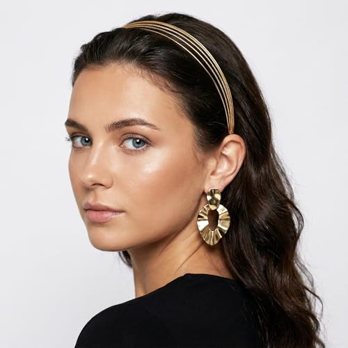 Metal Headbands 4-Pack Gold Silver Multi-Layer Hair Bands for Women