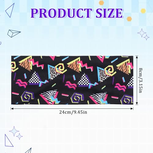 4 Pack 80s 90s Neon Vintage Headbands, Retro Soft Sport Sweatbands 90s Outfit Accessories for Women Men, Fashion Workout Hairband for Hip Hop Party Style Hiking Cycling Running