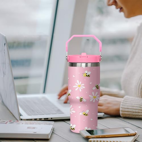 Bee Tumbler with Handle & Flip Straw 30oz Stainless Steel Travel Mug - Daisy