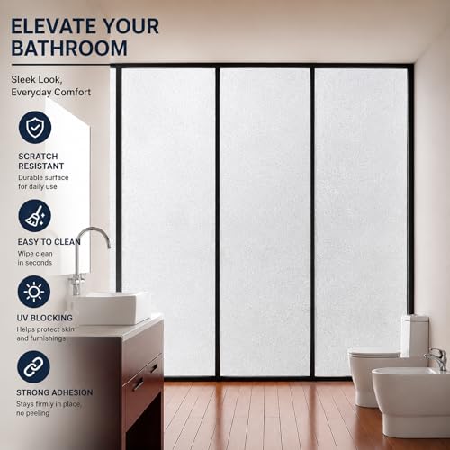 Soqool Frosted Glass Privacy Film - Self-Adhesive, UV Blocking, 17.7" x 78.7"