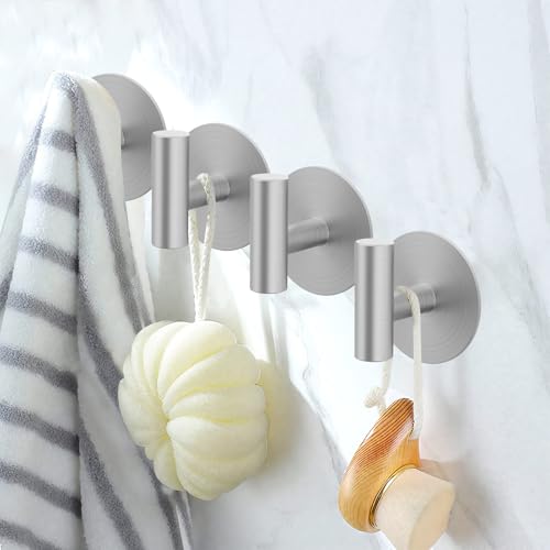 Bntuk Waterproof Adhesive Wall Hooks, Silver - 2 Pack for Towels & Coats