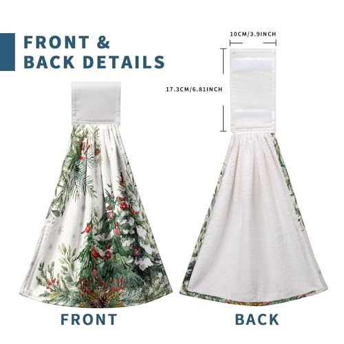 Christmas Tree Hanging Hand Towels Set of 2 - Winter Cardinal Snow Xmas Pine Kitchen Decor - Kwlegh Christmas Tree-b
