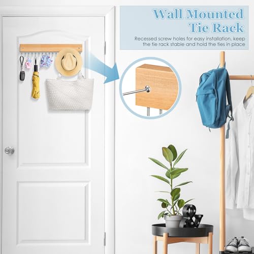 Lomrsiul Wall Mounted Tie and Belt Organizer, Natural Wood, 18-Hook Swivel
