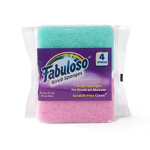 Fabuloso Rainbow Kitchen Dish Sponges - Scratch-Free, Dual-Side Cleaning, 4-Count Pack