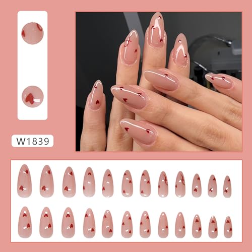 Valentine's Day Red Heart Press on Nails Medium Almond False Nails