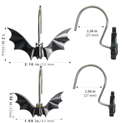 Halloween Bat Shower Curtain Hooks - Set of 12 Rust-Resistant Rings