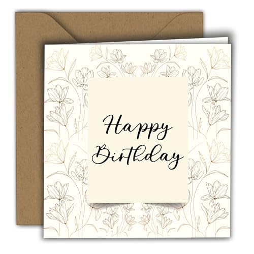 Elegant Floral Birthday Card with Kraft Envelope - 5.9x5.9 in
