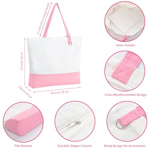 Large Pink Canvas Tote Bag with Zipper - Reusable Grocery & DIY