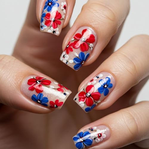 Independence Day Press on Nails Square Short 4th of July Fake Nails