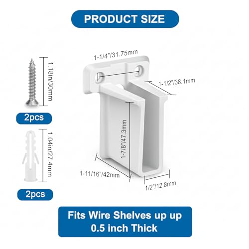 2 Pack White Plastic Shelf Brackets for Closet & Cabinet Support