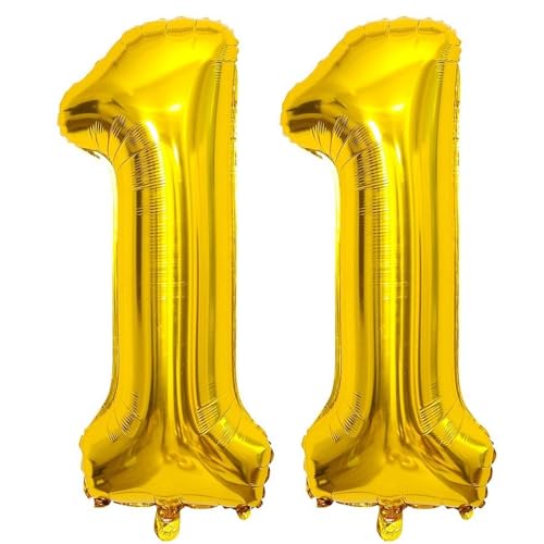 Double Number 11 Balloons - 40 Inch Gold Foil Mylar for Birthdays & Anniversaries