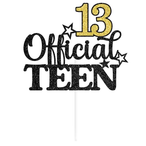 Official Teen 13 Cake Topper - Gold Glitter Birthday Decoration
