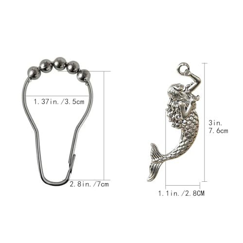 Mermaid Shower Curtain Hooks - Decorative Stainless Steel Rings, Pack of 12