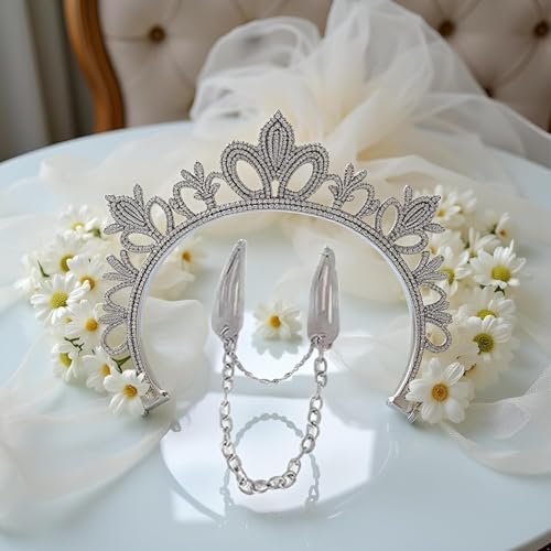 Silver Metal Snap Hair Clips with Chain Cross and Heart Pendants 4Pcs