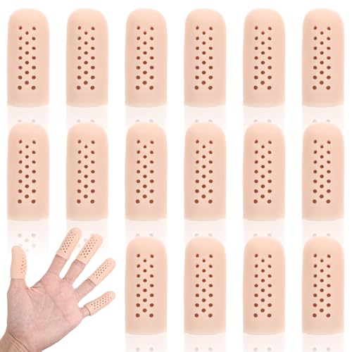 16 Pcs Gel Finger Cots with Air Holes Silicone Finger Protectors Breathable Covers Protection Anti Nail Biting Gloves for Fingers Tips Toe Sleeves Protection for Wound Fingers Cracking (Nude)
