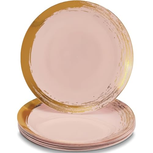 Elegant Blush Disposable Plastic Side Plates with Gold Rim - 10 Pack