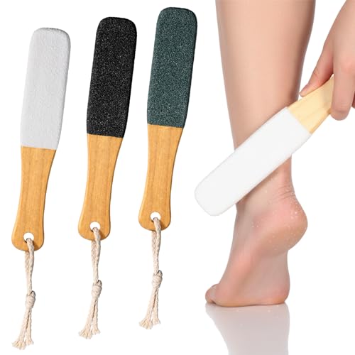 Zelphvt 3-Pack Wooden Handle Foot Scrubber & Callus Remover File