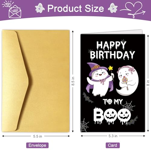 Chenive Cute Ghost Birthday Card for Partner - Funny Spooky Bday Card