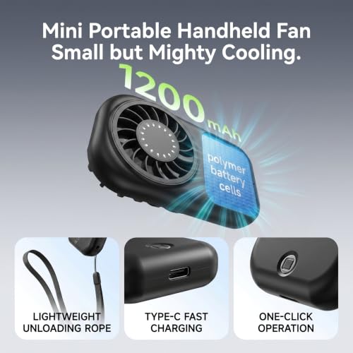 Fanadith Portable Mini Fan, Pocket Size 5-Speed Rechargeable Personal Fan, Black