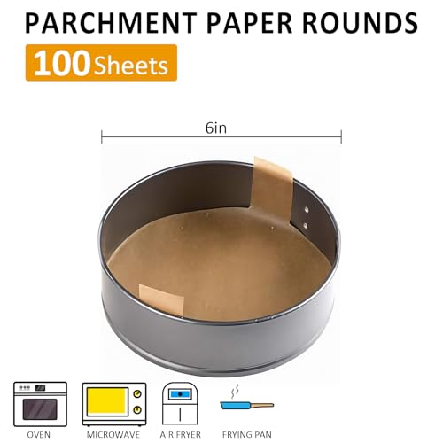Numola 6 Inch Round Parchment Paper with Handles, 100 Pack - Non-Stick Baking Liners