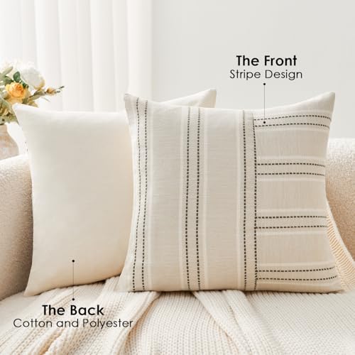 GriNeed 18x18 Olive Green Striped Throw Pillow Covers - Set of 2