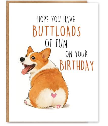 Funny Corgi Birthday Card with Kraft Envelope & Gold Seal