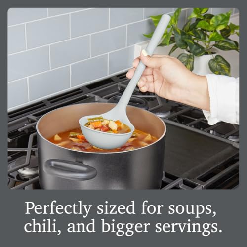 Tovolo Flex-Core Silicone Ladle BPA Free Oyster Gray Deep Soup Ladle, Heat-Resistant Kitchen Utensil