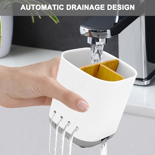 Detachable Bamboo Toothbrush Holder with 3 Slots - Grey Bathroom Organizer
