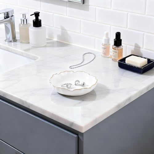 Pastel White Ruffled Ceramic Jewelry Dish | Circle Trinket Tray