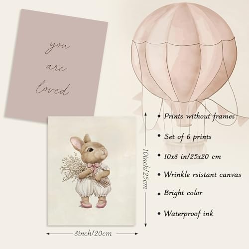 Pink Nursery Wall Art Set - 6 Vintage Animal Prints 8x10