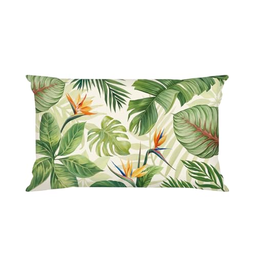 Tropical Palm Leaf Throw Pillow Cover, 12x20 Decorative Cushion Case