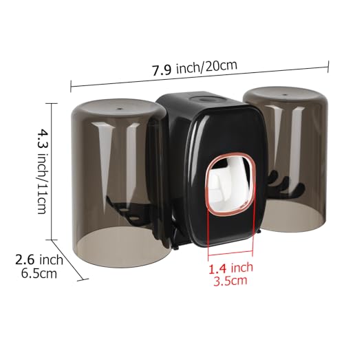 Wall Mounted Toothbrush Holder with Cover & 2 Mouthwash Cups - Black
