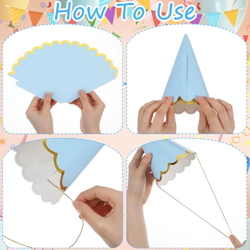 LLOUSSAK 24 Pcs Pastel Birthday Party Hats - Colorful Cone Headwear