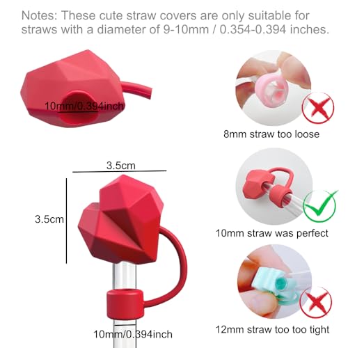 Heart Shape Silicone Straw Cover for Stanley Cup - 10mm Red
