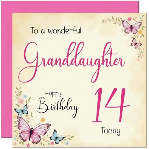 Beautiful Butterfly Floral Birthday Card for 14-Year-Old Granddaughter
