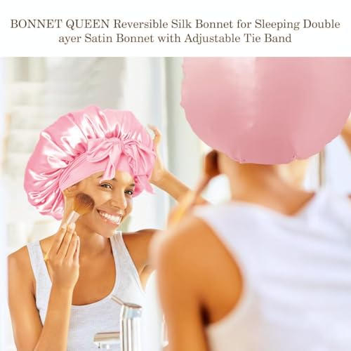 Satin Sleep Bonnet for Curly Hair with Double Layer & Tie Band
