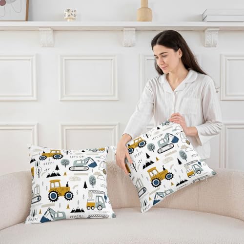 Feelyou Construction Truck Throw Pillow Covers, 22x22 Inch Set of 2