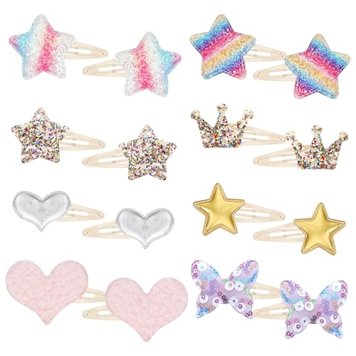 HOVEOX 16-Piece Sparkly Toddler Hair Clips & Cute Barrettes for Girls