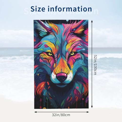 VANZEV Wolf Beach Towel, Sand-Free Microfiber Quick Dry Bath Towel 52x32in