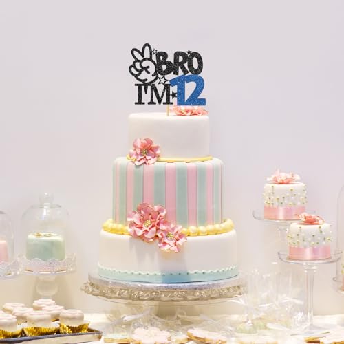 Brother I'm 12 Cake Topper - Black Glitter Birthday Decoration