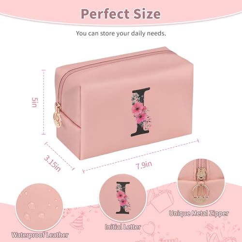 Initial Makeup Bag for Women - Personalized Waterproof PU Leather Travel Cosmetic Bag