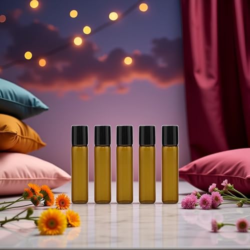 5ml Brown Glass Roll-On Bottles for Essential Oils - 5 Pack Refillable