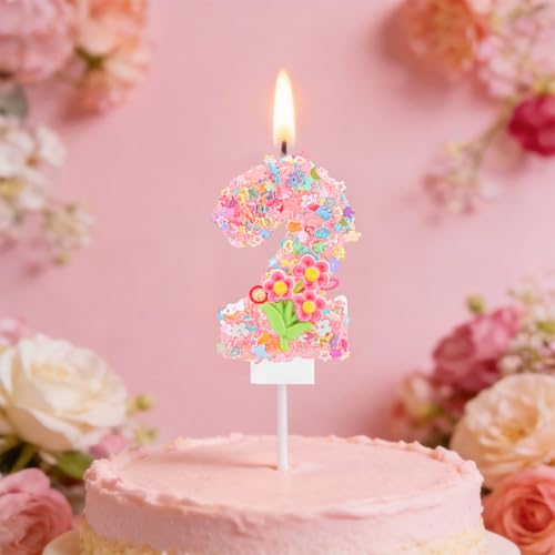 Srotmirw Number 2 Floral Birthday Candle Pink Spring Flower Cake Topper