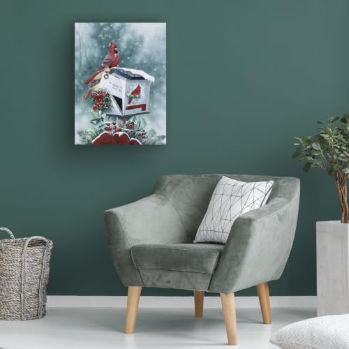 Christmas Cardinals Canvas Wall Art - 32x24 Inch, Ready to Hang, US Made